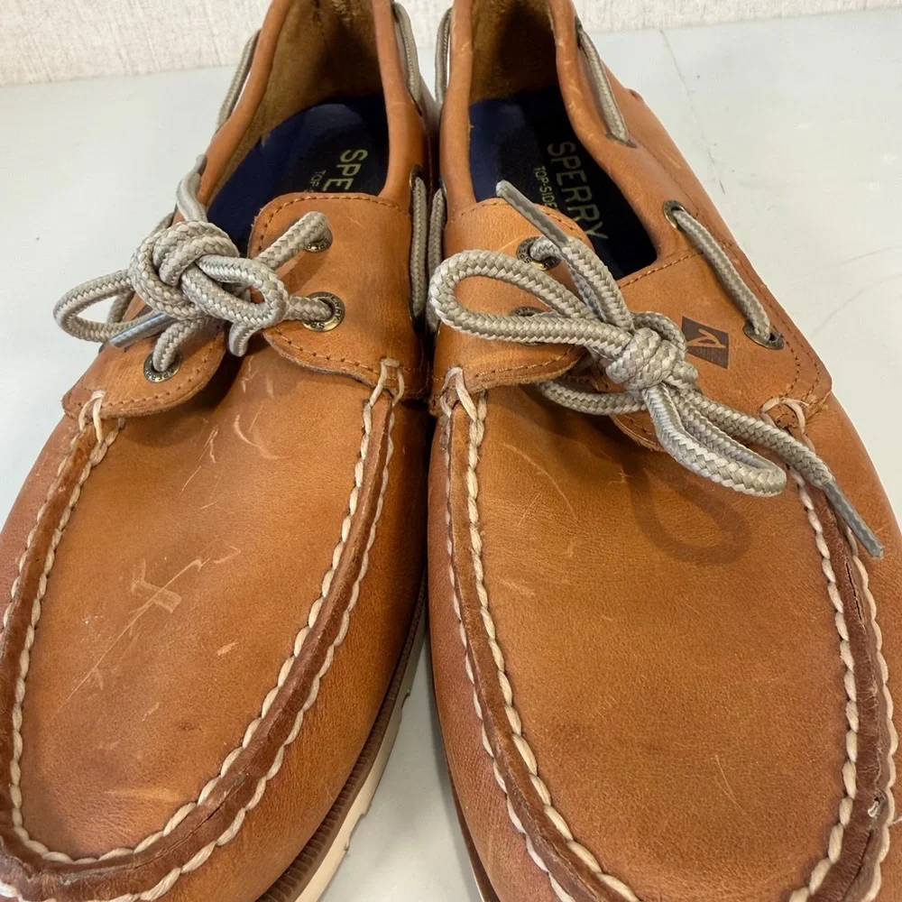 Sperry Top Sider STS12002 Brown Leather Boat‎ Shoes Lace Up Men's Size 9.5M